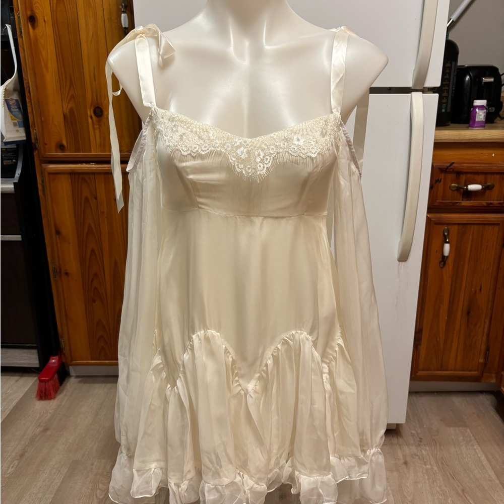 Rare Dolls Kill Elegant Cream Lace-Trimmed Dress